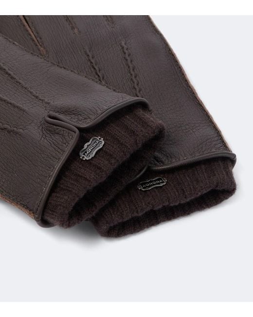 Agnona Black Leather And Cashmere Gloves for men