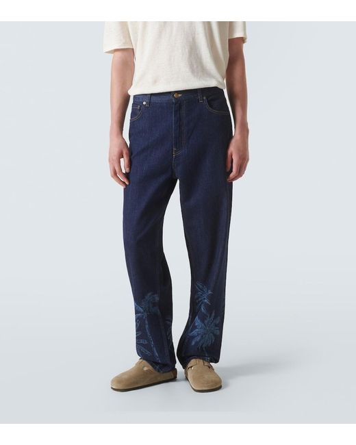 Alanui Blue Jungle Printed Straight Jeans for men