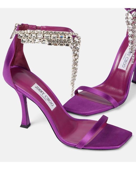 Jimmy Choo Purple Sandalen Verity 100 Aus Satin Mit Kristallen