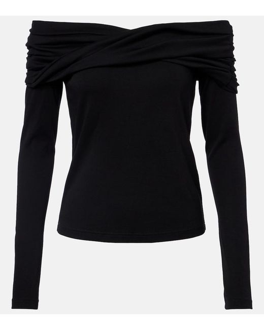 Max Mara Black Orafo Off-Shoulder Virgin Wool Top