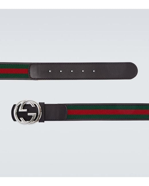 Gucci Black Interlocking G Web Leather Belt for men