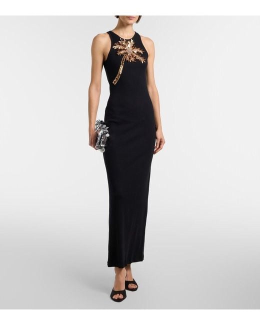 Rabanne Black Embellished Cotton-Blend Maxi Dress