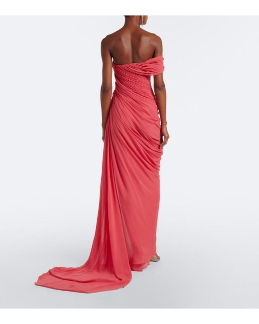 Oscar de la Renta Red Ruched Silk Georgette Gown