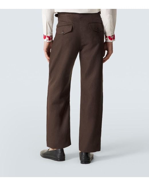 Bode Brown Linen Straight Pants for men
