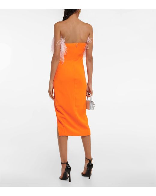 Self-Portrait Orange Feather-trimmed Crepe Midi Dress