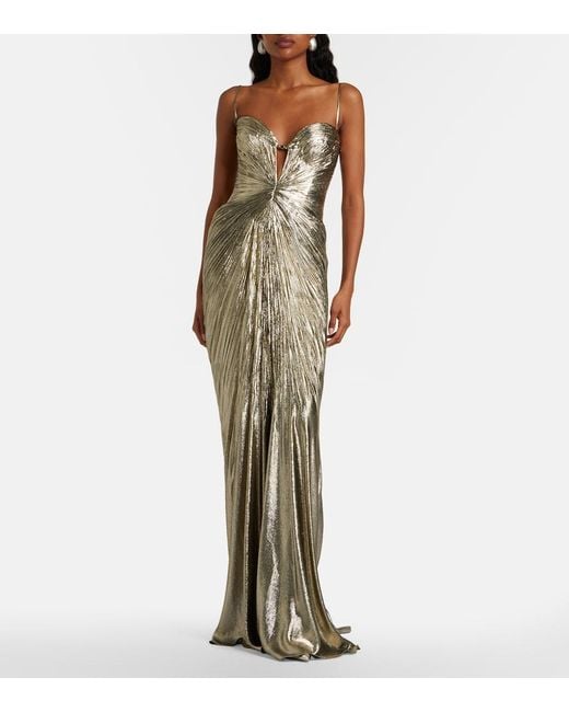 Maria Lucia Hohan Natural Dakota Lame Chiffon Gown