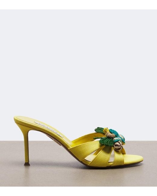 Aquazzura Yellow Birdsong Raffia Mules
