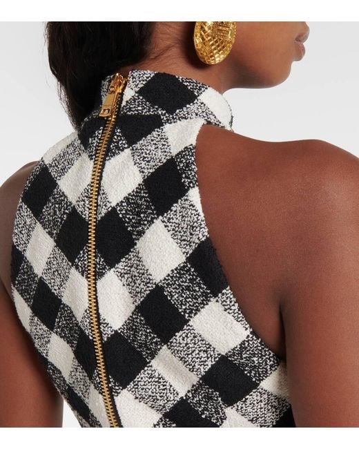 Balmain White Halterneck Cotton-Blend Tweed Minidress