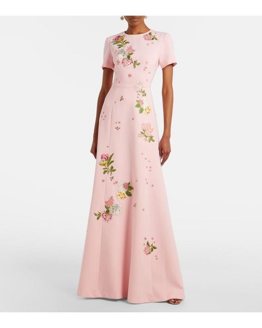 Carolina Herrera Pink Floral Embroidered Crepe Gown