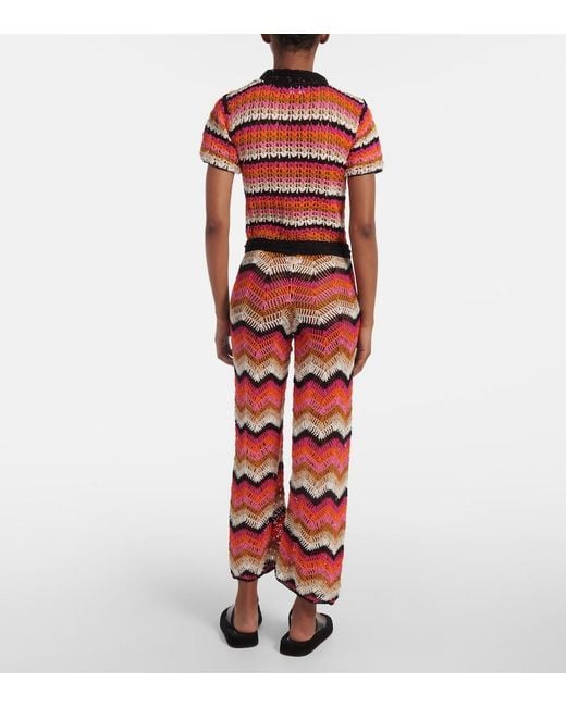 Anna Kosturova Red Cotton Crochet Wide-Leg Pants