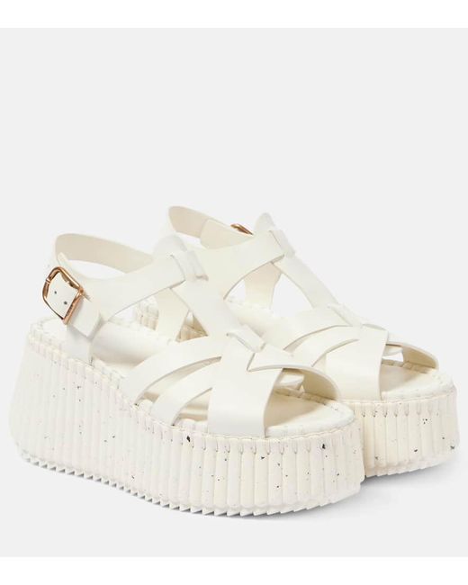Chloé Natural Nama 80 Leather Wedge Sandals