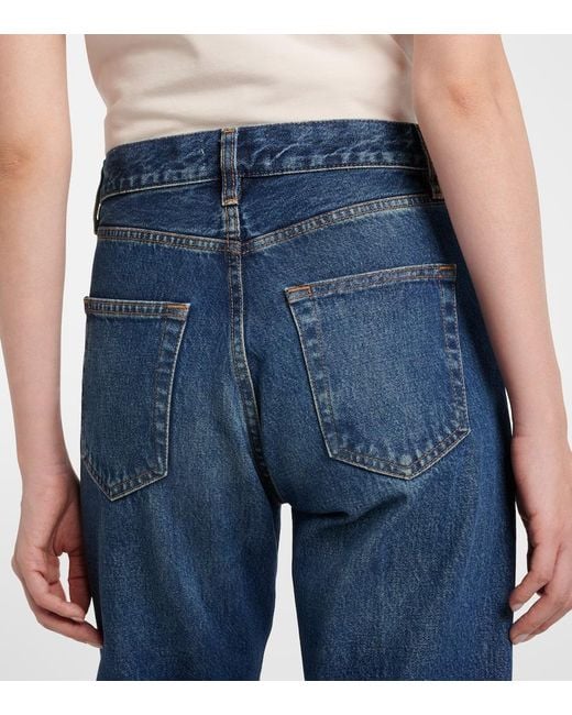 FRAME Blue Vertical High-Rise Straight Jeans