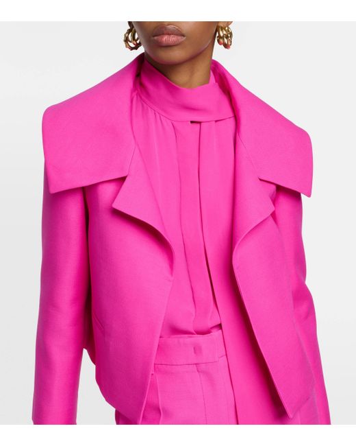 Veste raccourcie en laine et soie Valentino en coloris Pink
