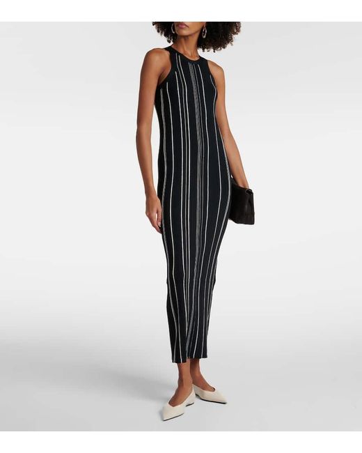 Totême  Black Striped Ribbed-knit Maxi Dress