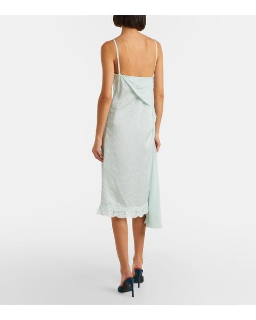 Victoria Beckham White Asymmetric Lace-Trimmed Jacquard Slip Dress