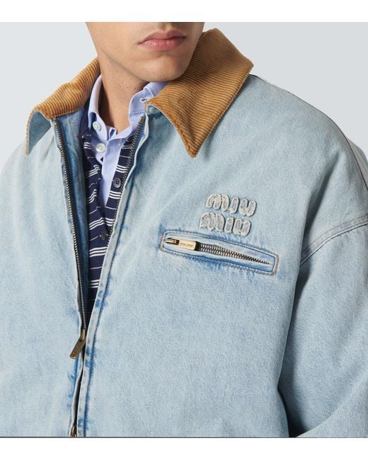 Giacca Di Jeans Con Velluto di Miu Miu in Blue da Uomo