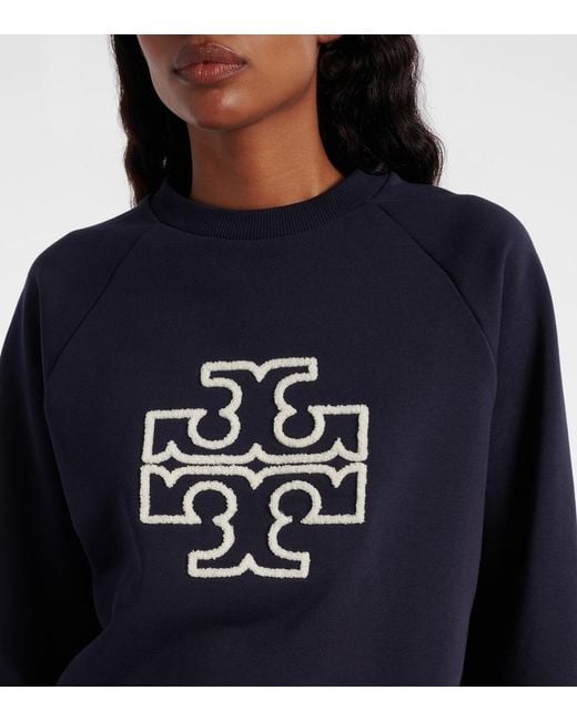 Tory Burch Blue Logo Cotton Jersey Sweatshirt