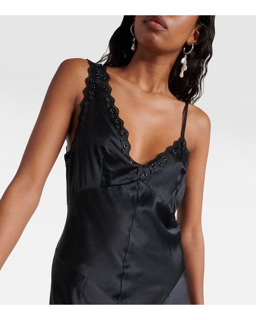 Isabel Marant Black Ayrich Embroidered Silk Midi Dress