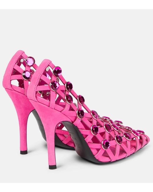 The Attico Pink Verzierte Pumps Grid Aus Veloursleder