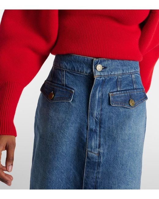 Jupe Midi The Vent Front A Taille Haute En Jean FRAME en coloris Blue