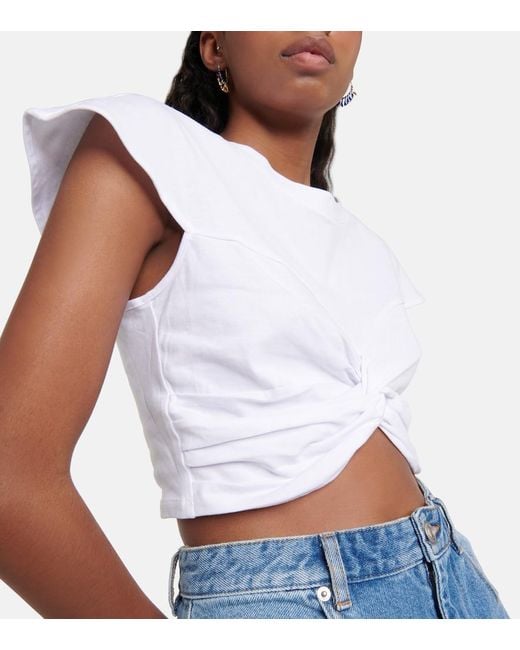 Isabel Marant White Zineae Cotton Jersey Crop Top