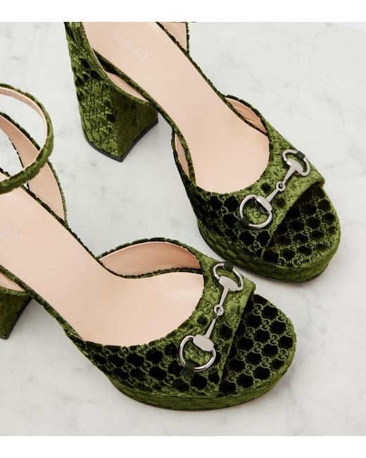 Gucci Green Gg Lady Horsebit Platform Sandals