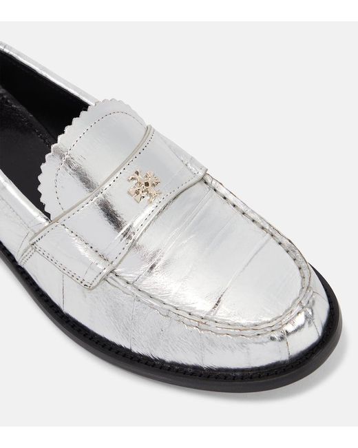 Tory Burch White Loafers Perry aus Metallic-Leder