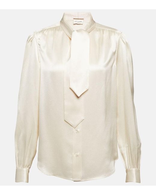 Blusa in raso di seta di Saint Laurent in White