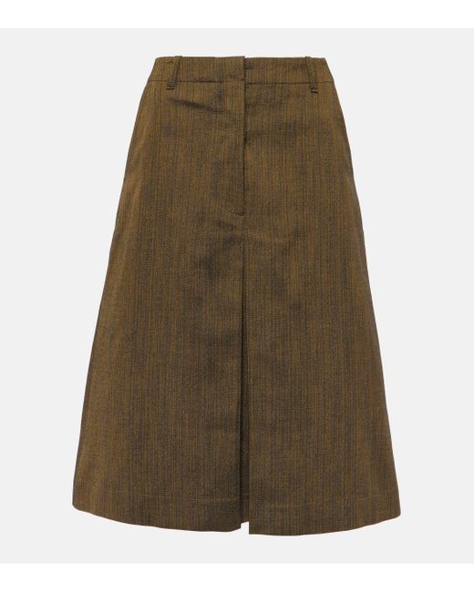 Dries Van Noten Green Cotton And Silk-blend Midi Skirt