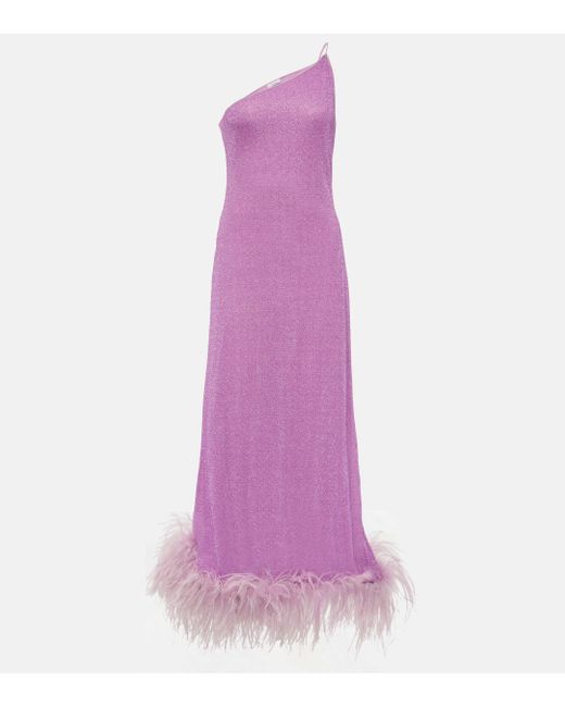 Robe longue Lumiere Plumage asymetrique Oseree en coloris Purple