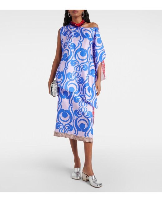 Dries Van Noten Blue Embellished Printed Silk-Blend Blouse
