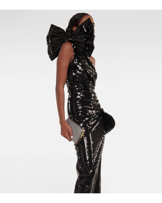 Nina Ricci Black Sequined One-shoulder Gown