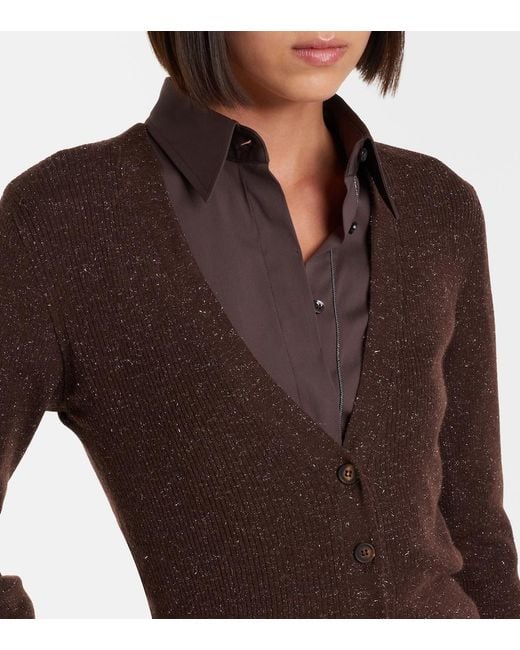 Brunello Cucinelli Brown Ribbed-Knit Cashmere-Blend Cardigan