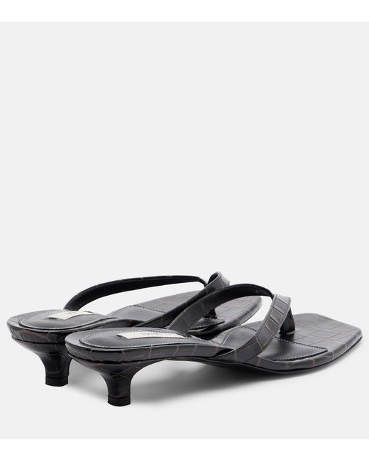 Totême  Gray Croc-Effect Leather Thong Sandals