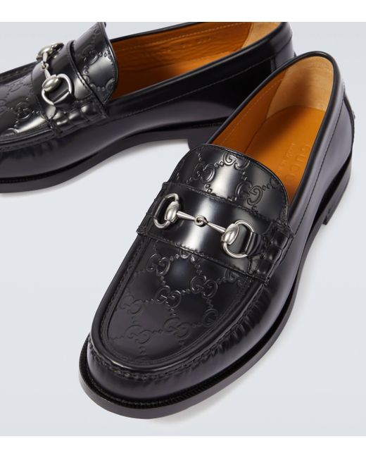 Gucci Black Horsebit GG Debossed Leather Loafers for men
