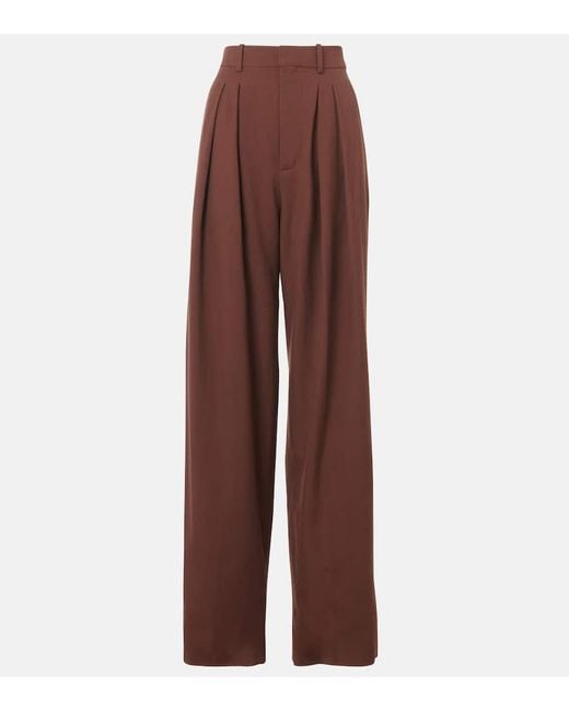 Saint Laurent Brown High-Rise Wool Gabardine Wide-Leg Pants