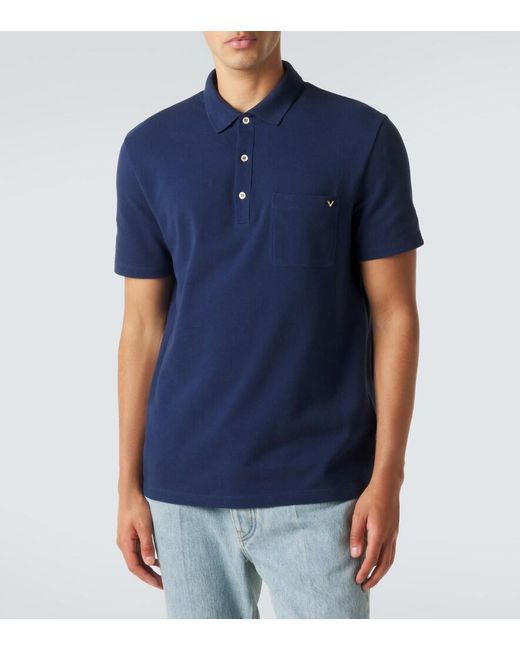 Valentino Blue Vgold Cotton Pique Polo Shirt for men