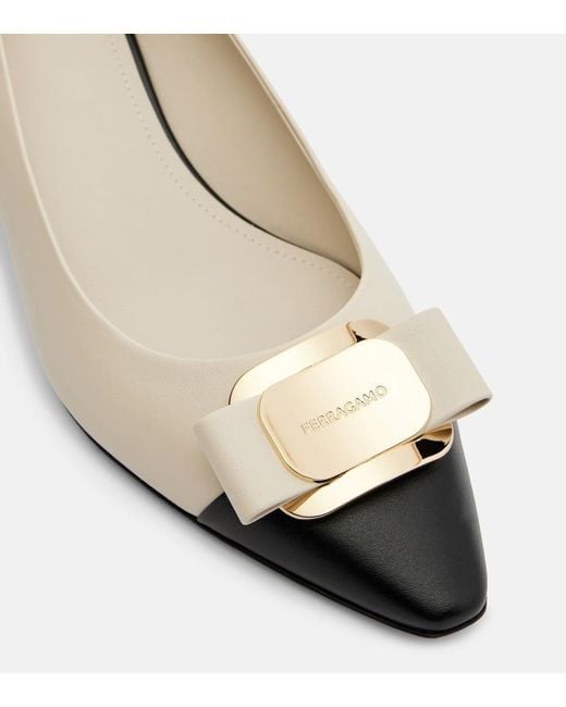 Ferragamo Natural Zelma Bow-Detail Leather Pumps