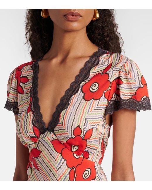 Robe Midi Clarice A Fleurs Rixo en coloris Red