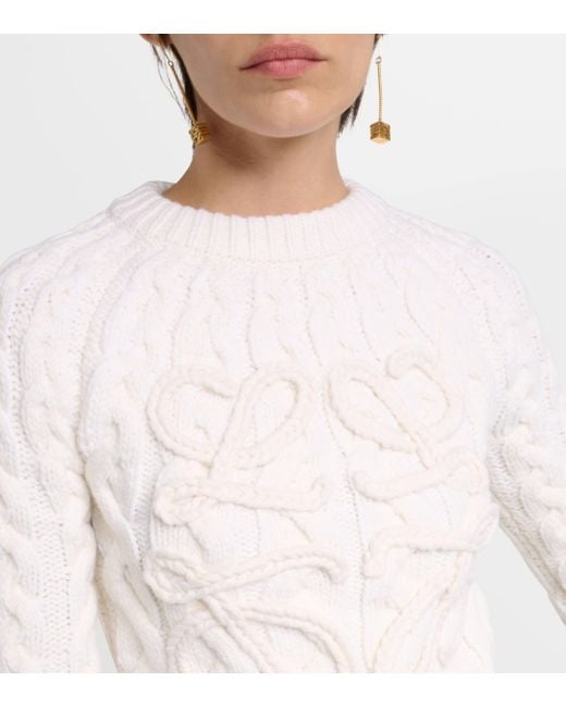 Loewe White Anagram-embossed Cropped Wool-blend Knitted Jumper