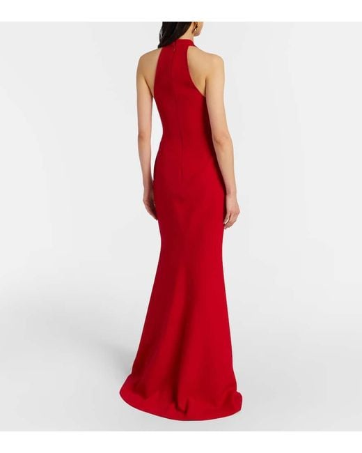 Elie Saab Red Bow-Detail Halterneck Silk-Blend Cady Gown