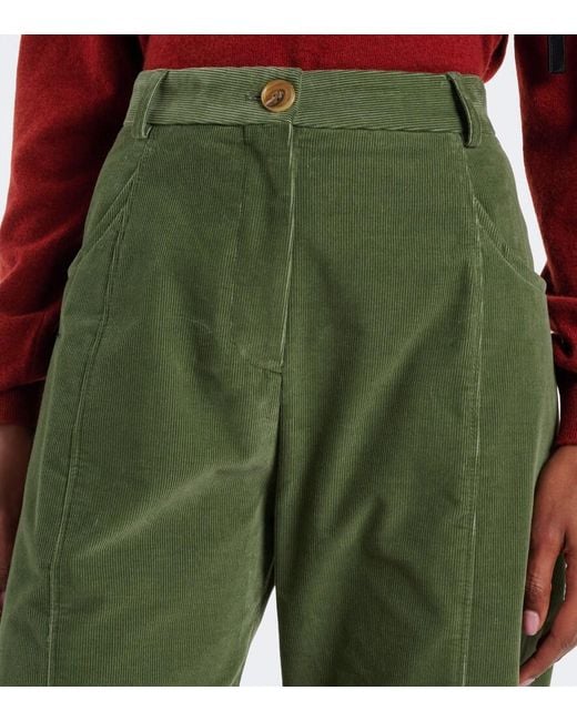 Blazé Milano Green Sorraia Cotton Corduroy Barrel-Leg Pants