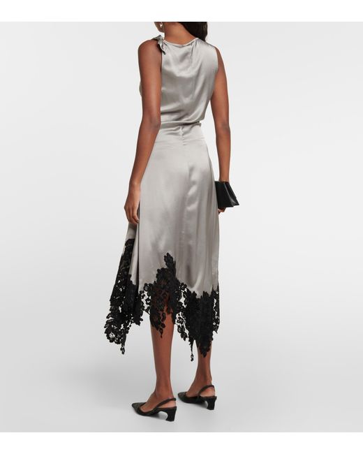Acne Studios Lacetrimmed Satin Midi Dress in Gray Lyst