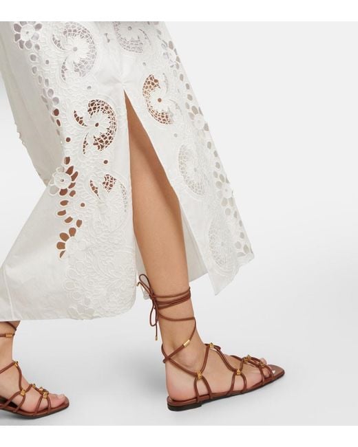 Valentino White Embroidered Cotton Midi Dress