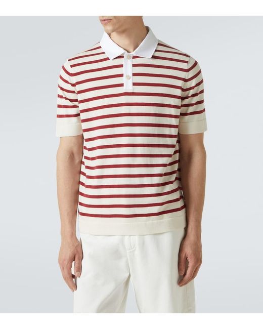Brunello Cucinelli Red Striped Cotton Polo Shirt for men