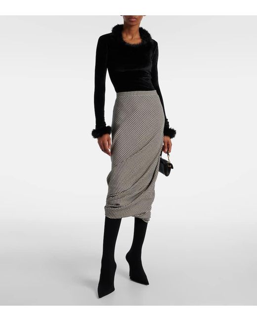 Balenciaga Gray Twisted Houndstooth Wool Pencil Skirt