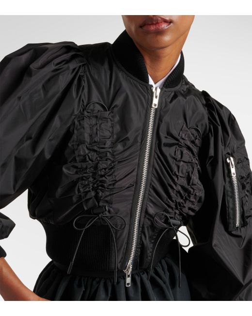 Simone Rocha Black Cropped Ruched Bomber Jacket