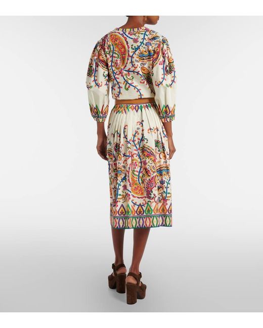 Etro White Cotton Voile Jacquard Midi Skirt