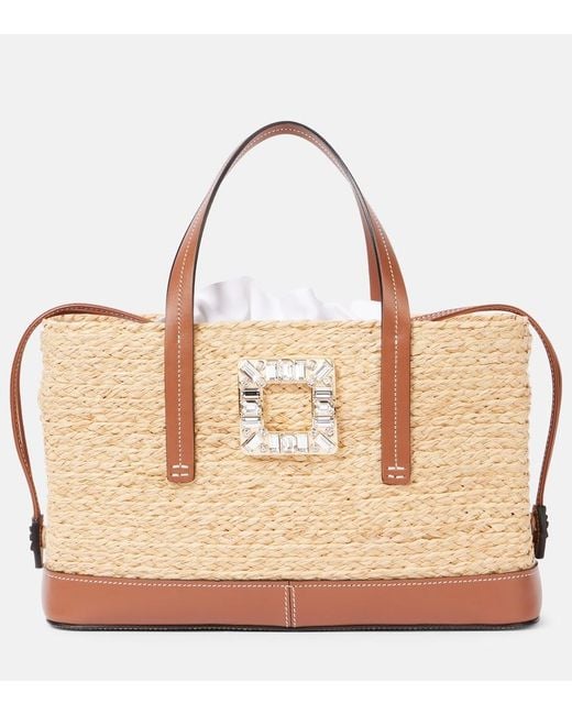 Roger Vivier Natural Viv' Skate Small Raffia Tote Bag