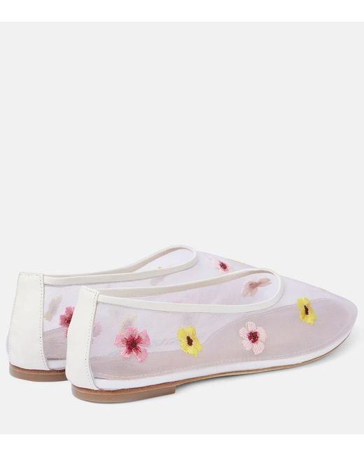 Staud White Alba Floral Mesh Ballet Flats